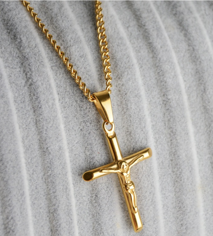 Vintage Cross Pendant with Clear Swarovski Crystals 16 Inch Two Tone Gold  Plated Pendant Necklace #N624-YW | PVD Vintage Jewelry